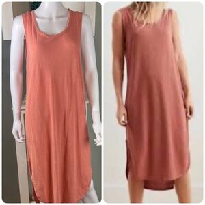 Aerie Sleeveless Coral Peach Shirt MIDI Dress Medium M Linen Blend beach coverup